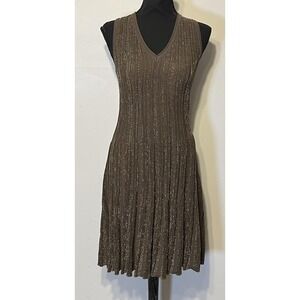 Falconeri Dress Womens Small Brown‎ Metallic Pleated Fit & Flare Knee Length